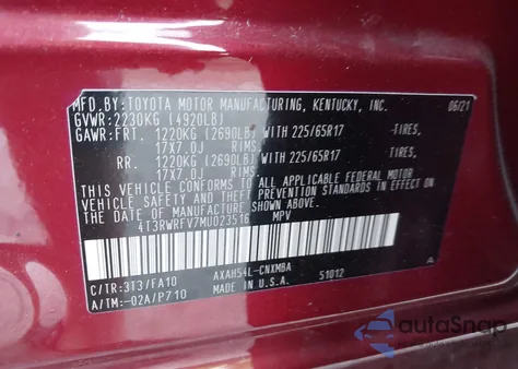 2021 Toyota Rav4 Hybrid Xle from USA, damaged, VIN 4T3RWRFV7MU023516